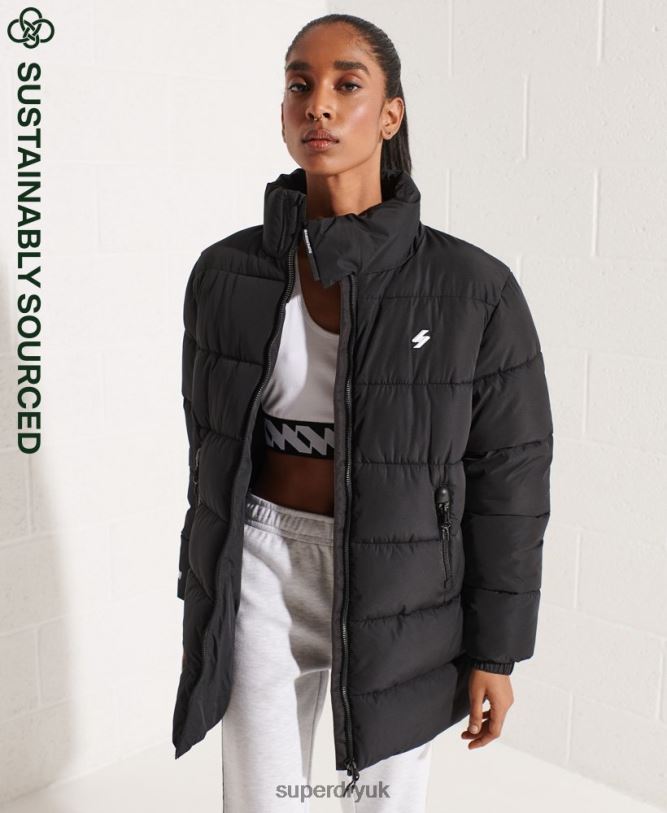 Longline Sports Puffer Jacket Women Black Clothing Superdry 66N8N5527