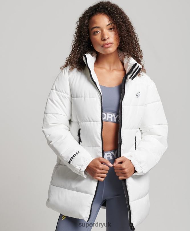 Longline Sports Puffer Jacket Women White Clothing Superdry 66N8N5414