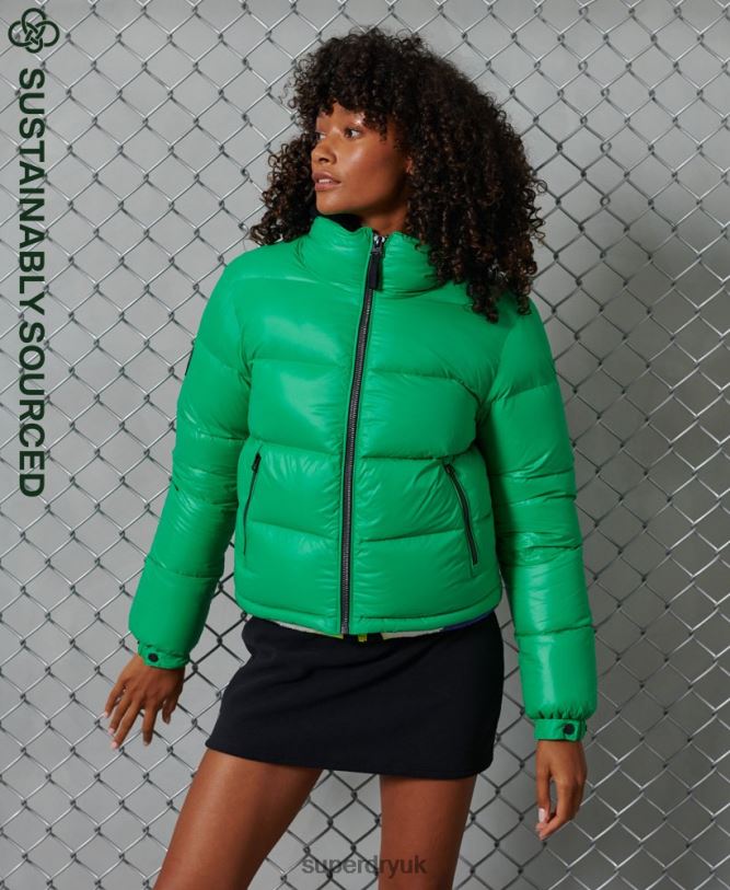Luxe Alpine Down Padded Jacket Women Green Clothing Superdry 66N8N5674