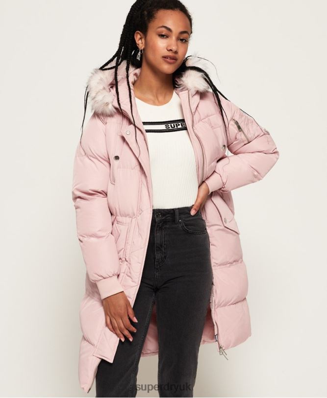 Luxe Longline Puffer Jacket Women Pink Clothing Superdry 66N8N3848