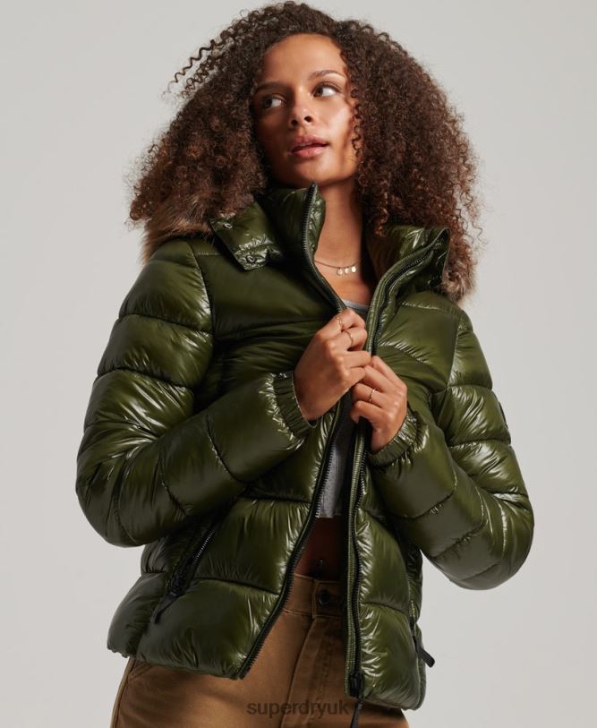 Mountain Fuji Hooded Jacket Women Khaki Clothing Superdry 66N8N5666