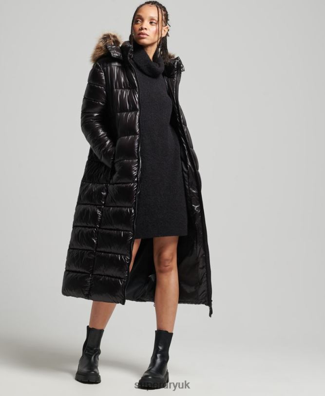 Mountain Fuji Shine Longline Jacket Women Black Clothing Superdry 66N8N3562