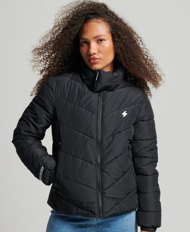 Non Hooded Sports Puffer Jacket Women Black Clothing Superdry 66N8N3800