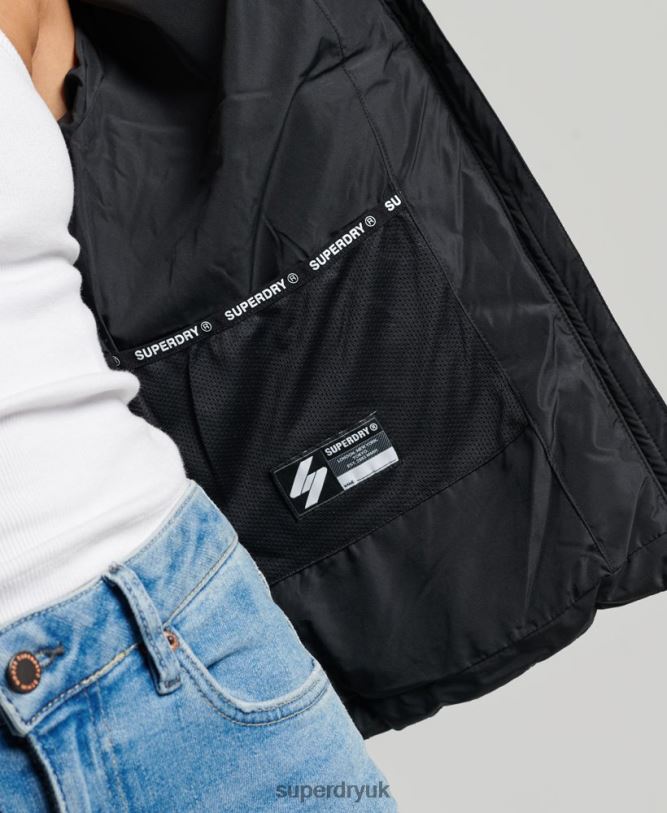 Non Hooded Sports Puffer Jacket Women Black Clothing Superdry 66N8N3800