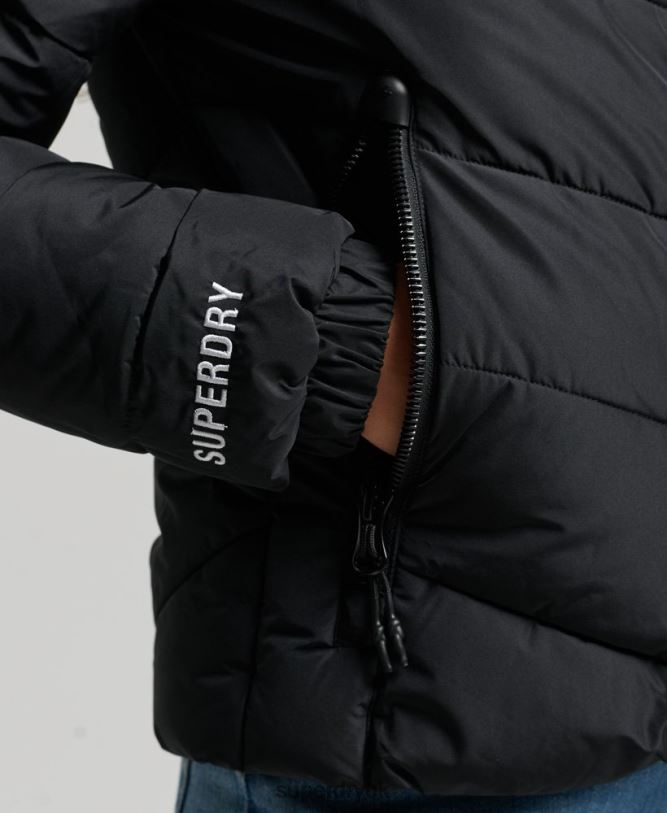 Non Hooded Sports Puffer Jacket Women Black Clothing Superdry 66N8N3800