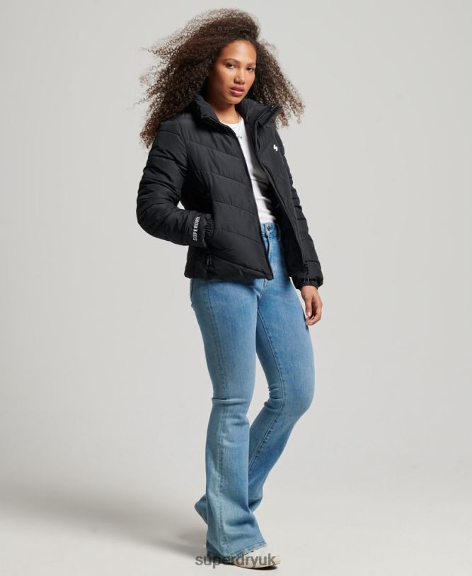 Non Hooded Sports Puffer Jacket Women Black Clothing Superdry 66N8N3800