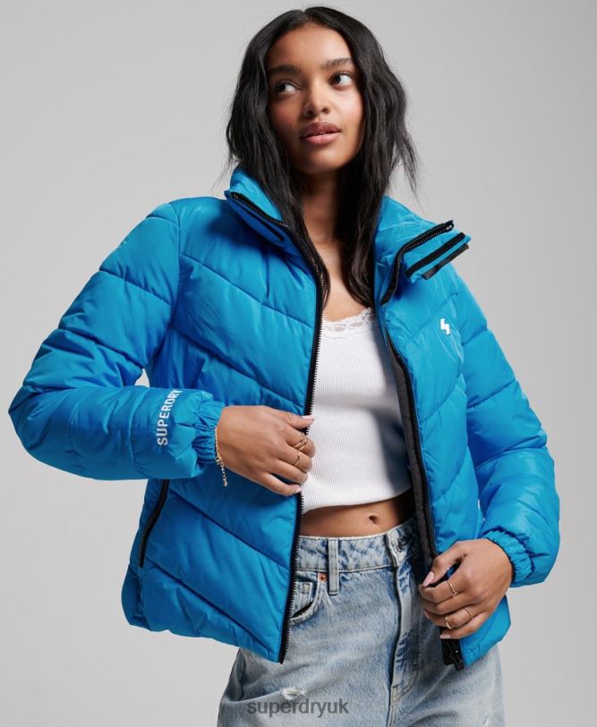 Non Hooded Sports Puffer Jacket Women Blue Clothing Superdry 66N8N3705