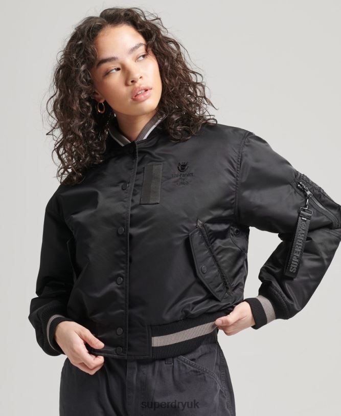 Opportunist MA-1 Bomber Jacket Women Black Clothing Superdry 66N8N5661