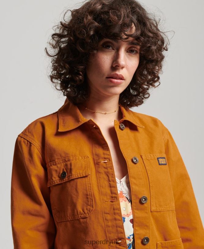 Organic Cotton Vintage Chore Jacket Women Brown Clothing Superdry 66N8N3538