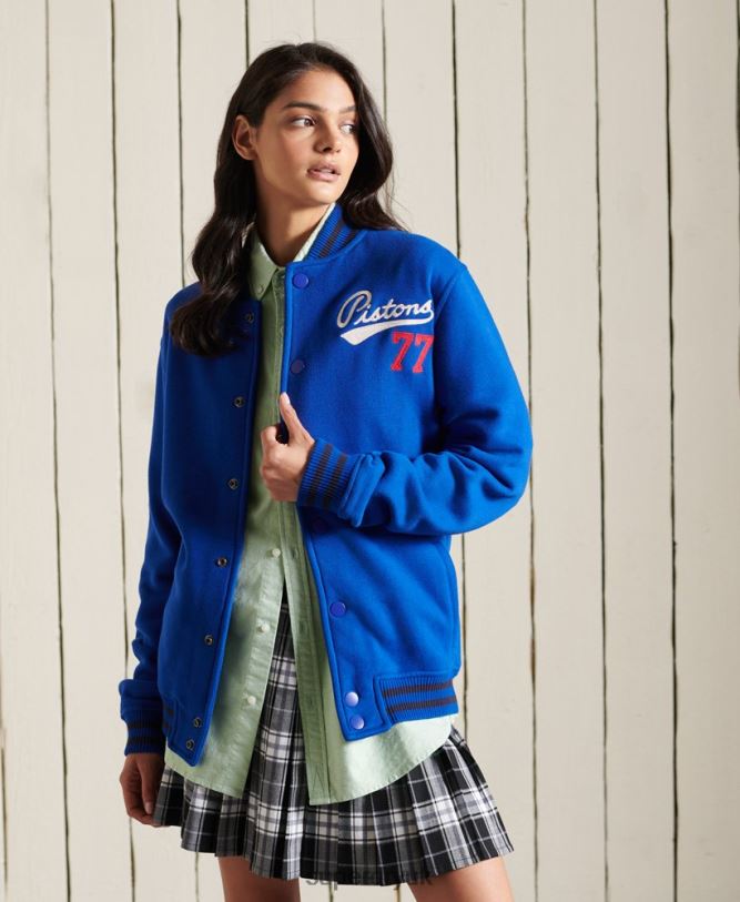 Oversized College Jersey Bomber Jacket Women Blue Clothing Superdry 66N8N5895