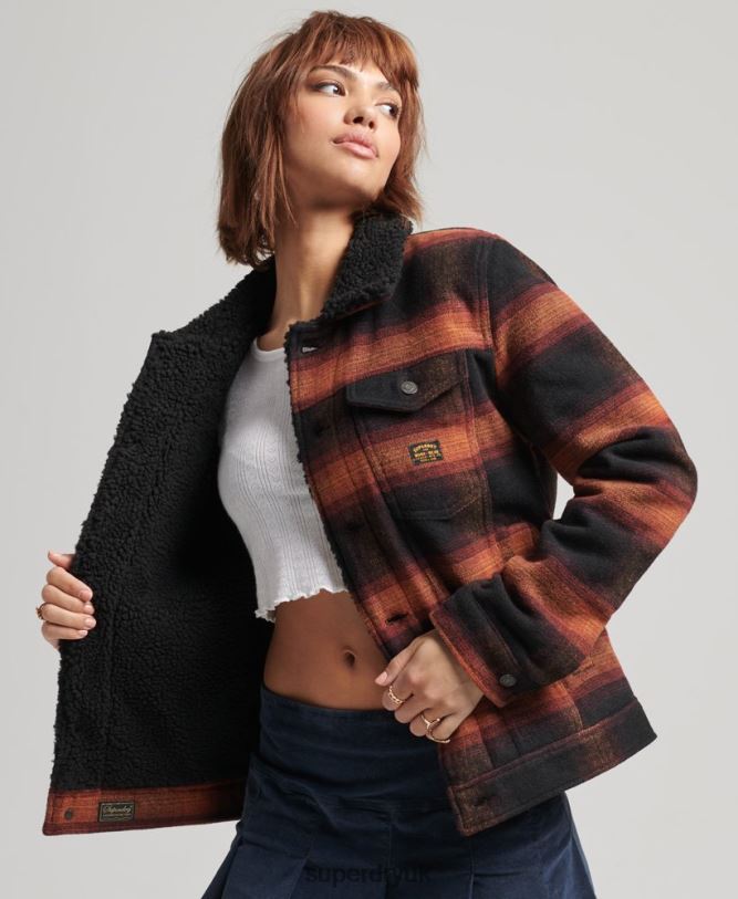 Oversized Wool Sherpa Trucker Jacket Women Red Clothing Superdry 66N8N5434