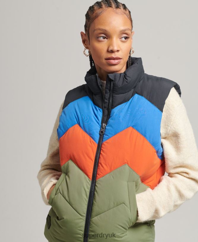 Retro Panel Puffer Gilet Women Green Clothing Superdry 66N8N5472