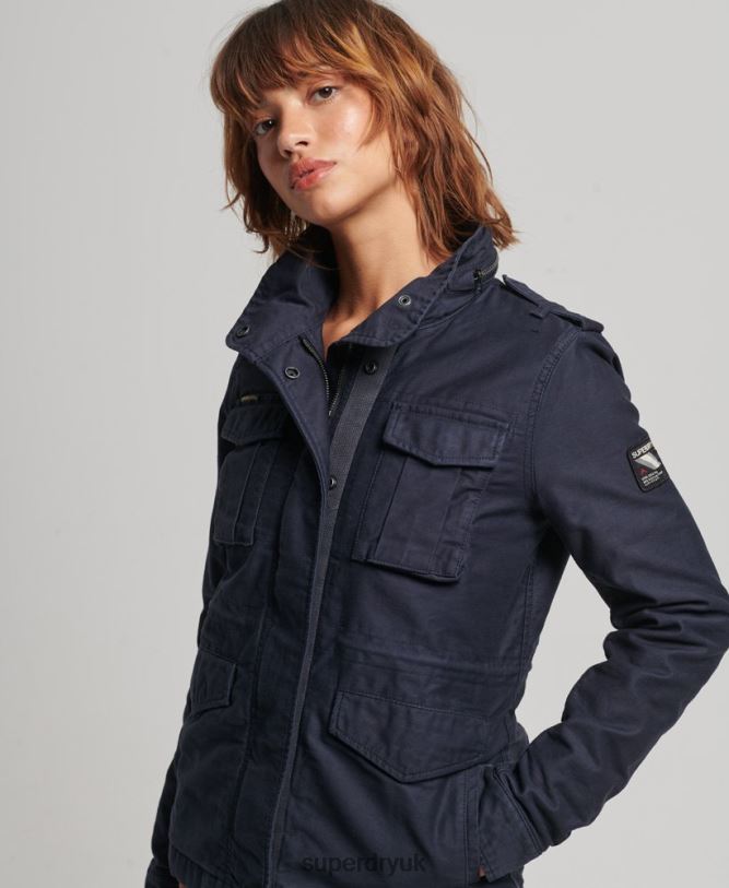 Rookie Borg Lined Military Jacket Women Blue Clothing Superdry 66N8N5667