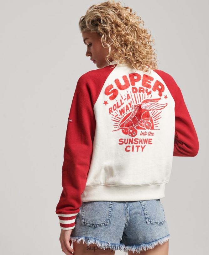 Script Collegiate Bomber Jacket Women White Clothing Superdry 66N8N3610