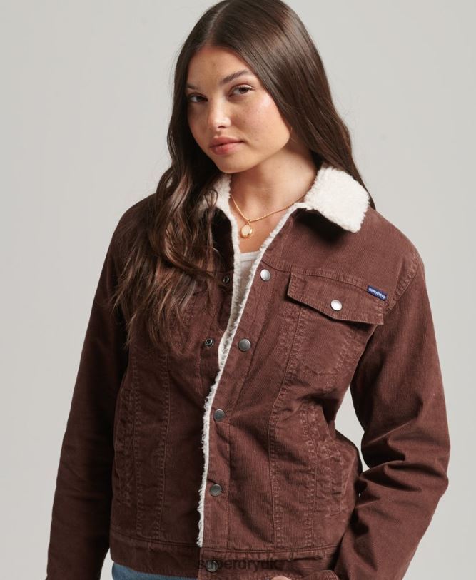 Sherpa Cord Trucker Jacket Women Brown Clothing Superdry 66N8N3548