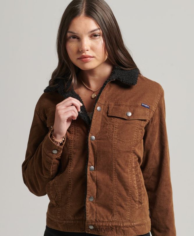 Sherpa Cord Trucker Jacket Women Brown Clothing Superdry 66N8N5454