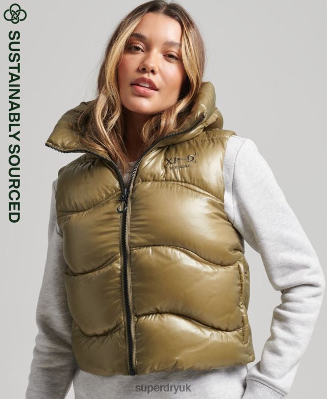 Shine Quilt Cropped Padded Gilet Women Green Clothing Superdry 66N8N5461