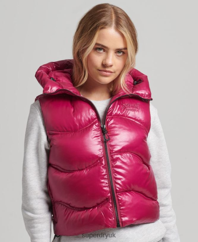 Shine Quilt Cropped Padded Gilet Women Pink Clothing Superdry 66N8N5505