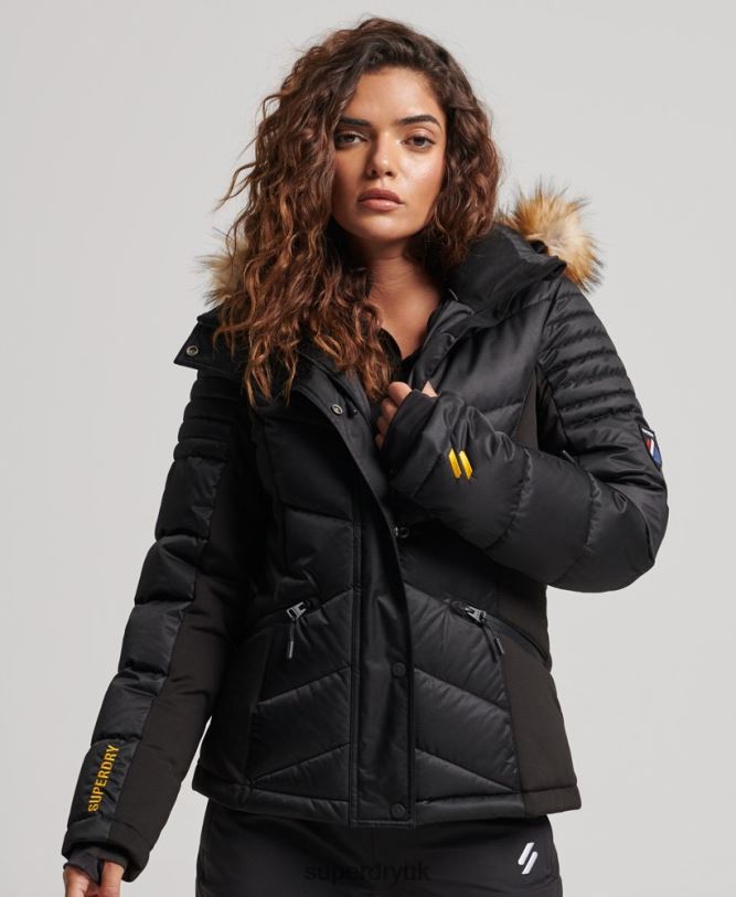 Snow Luxe Puffer Jacket Women Black Clothing Superdry 66N8N3568