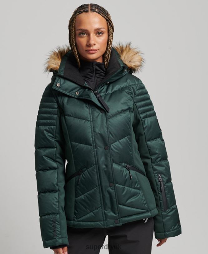 Snow Luxe Puffer Jacket Women Green Clothing Superdry 66N8N3680