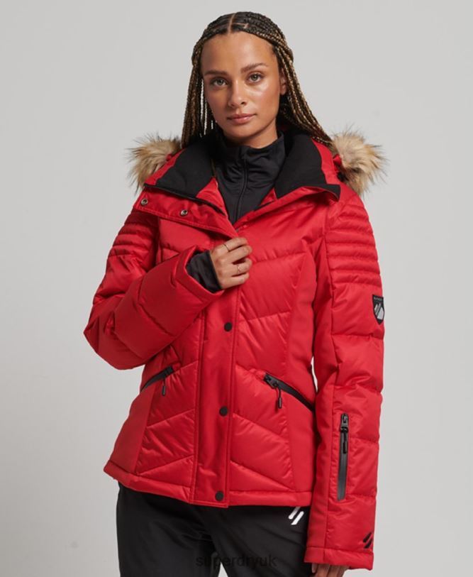 Snow Luxe Puffer Jacket Women Red Clothing Superdry 66N8N3566