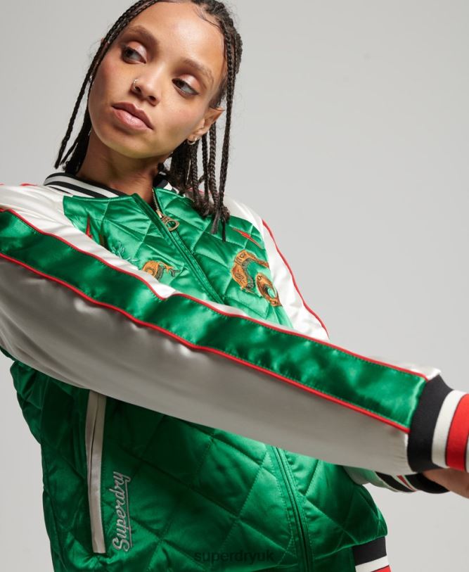 Suika Bomber Jacket Women Green Clothing Superdry 66N8N3543