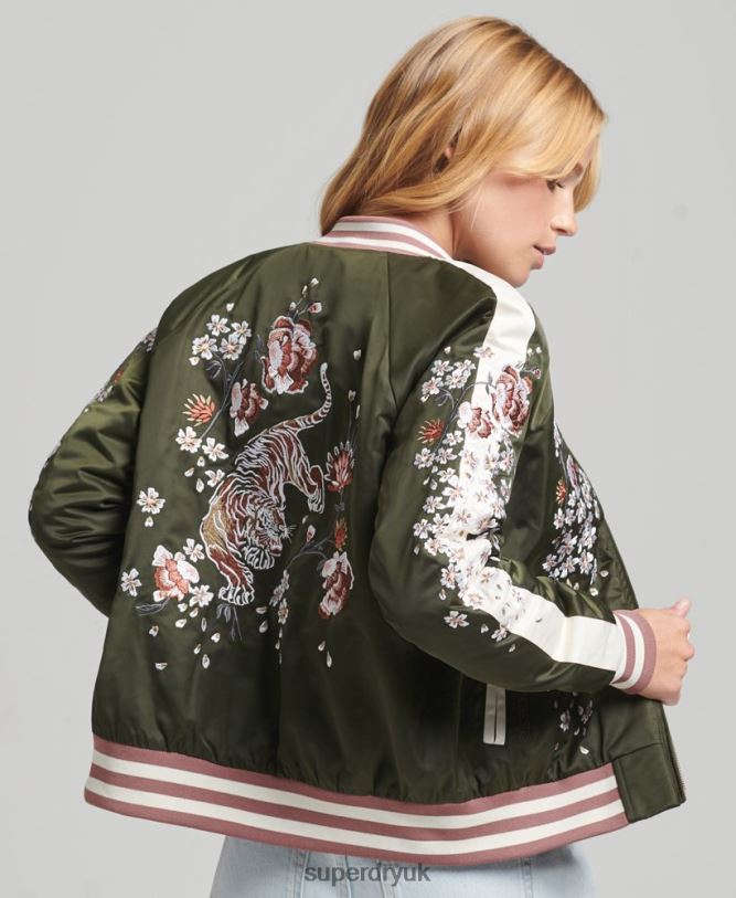 Sukajan Embroidered Bomber Jacket Women Green Clothing Superdry 66N8N5660