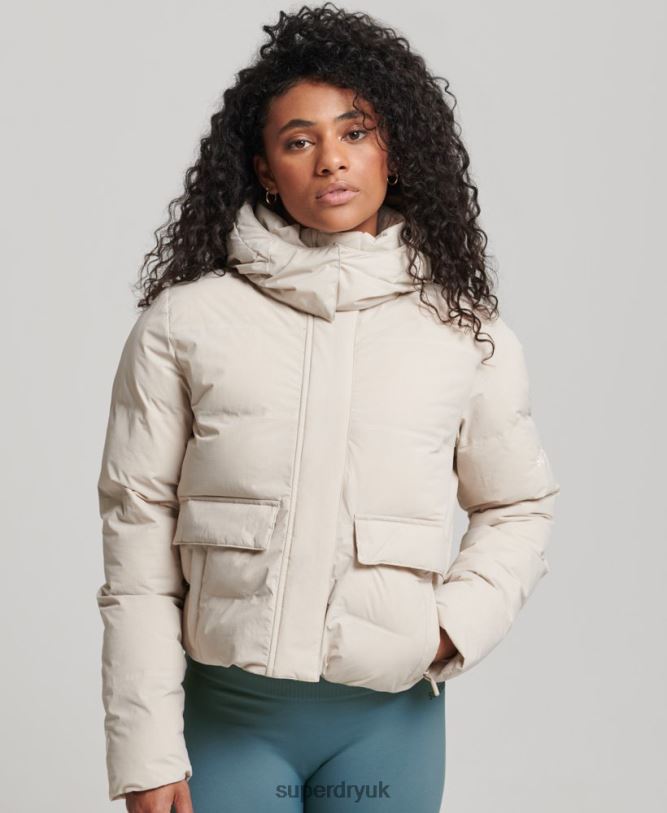 Train Boxy Puffer Jacket Women Beige Clothing Superdry 66N8N5548