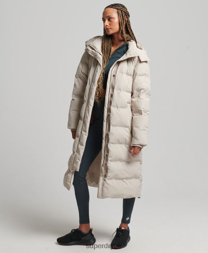 Train Longline Padded Jacket Women Beige Clothing Superdry 66N8N6328