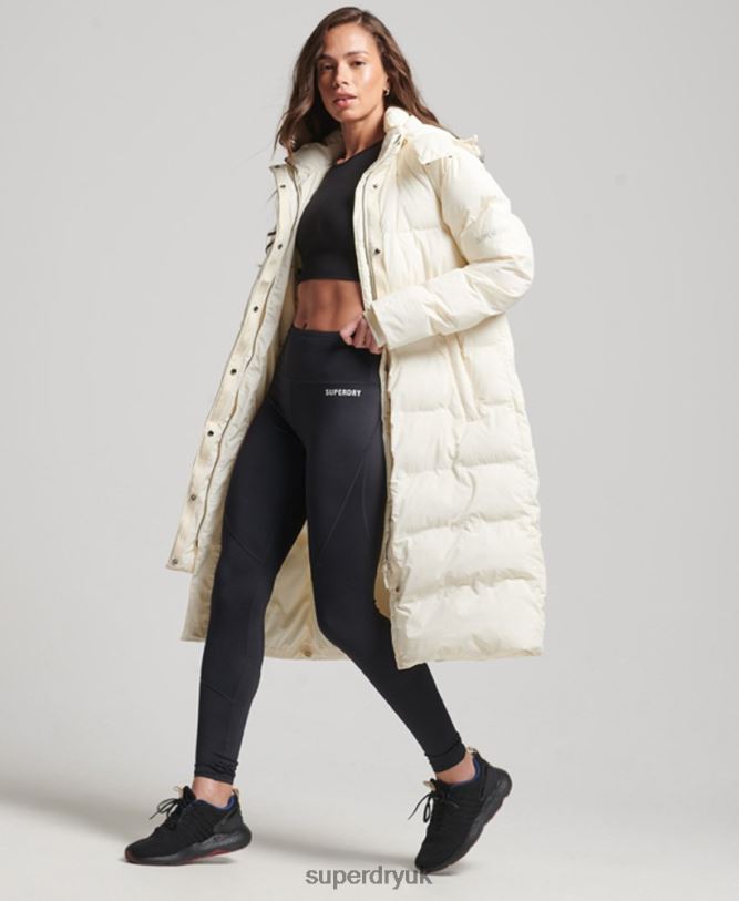Train Longline Padded Jacket Women Cream Clothing Superdry 66N8N5520