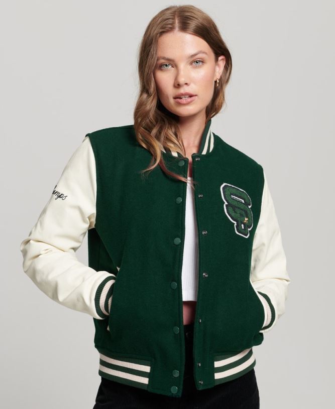 Varsity Patched Bomber Jacket Women Green Clothing Superdry 66N8N5593
