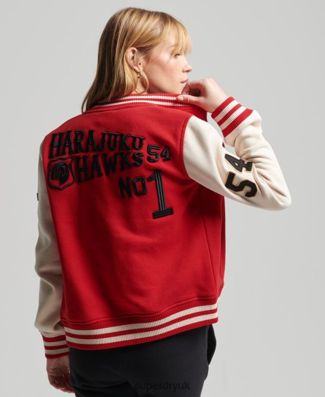 Vintage Collegiate Baseball Jersey Bomber Jacket Women Red Clothing Superdry 66N8N3722
