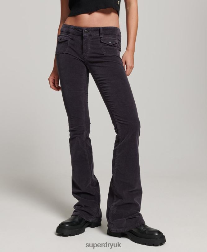 Low Rise Velvet Flare Jeans Women Black Clothing Superdry 66N8N2596