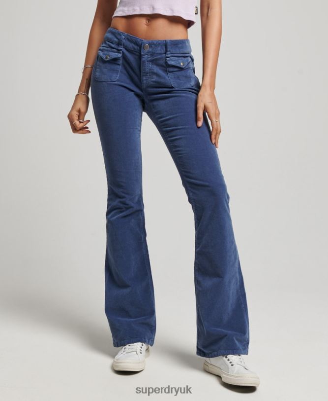 Low Rise Velvet Flare Jeans Women Blue Clothing Superdry 66N8N2585