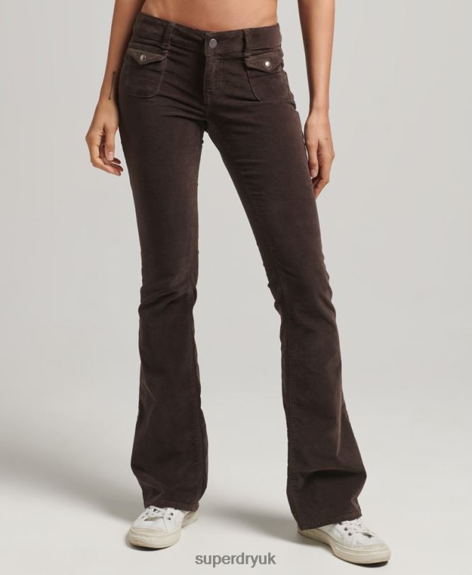 Low Rise Velvet Flare Jeans Women Brown Clothing Superdry 66N8N2588