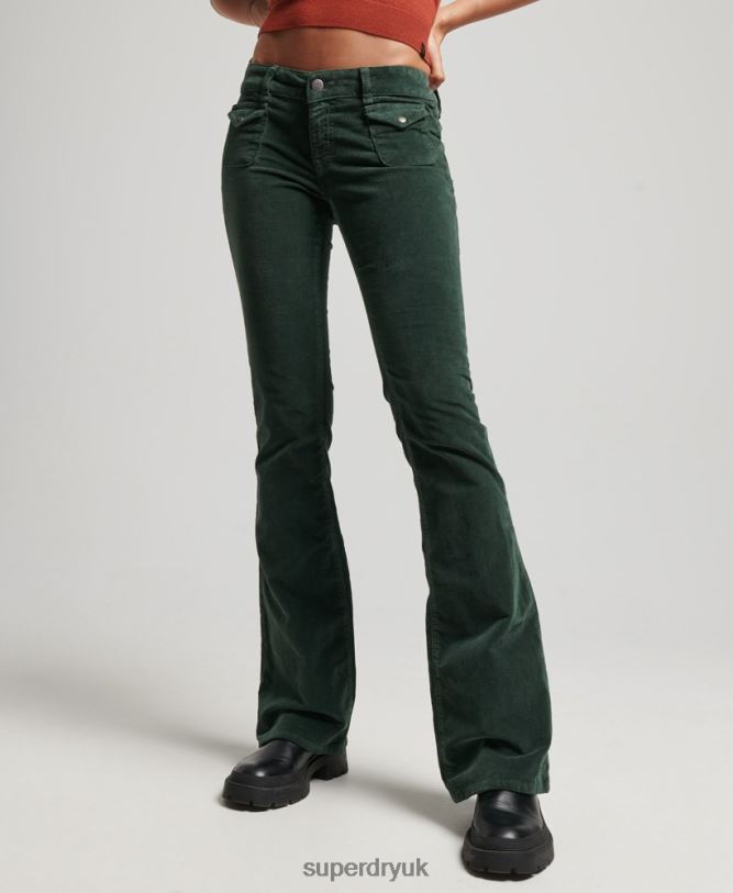 Low Rise Velvet Flare Jeans Women Green Clothing Superdry 66N8N2597