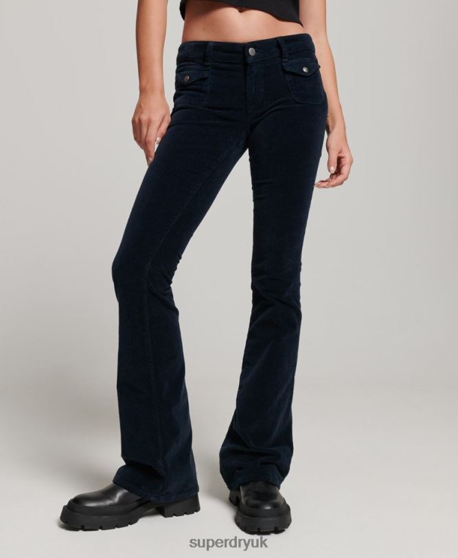 Low Rise Velvet Flare Jeans Women Navy Clothing Superdry 66N8N2572