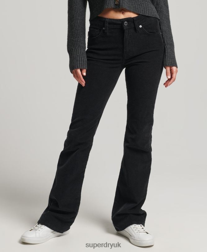 Mid Rise Slim Cord Flare Jeans Women Black Clothing Superdry 66N8N2311