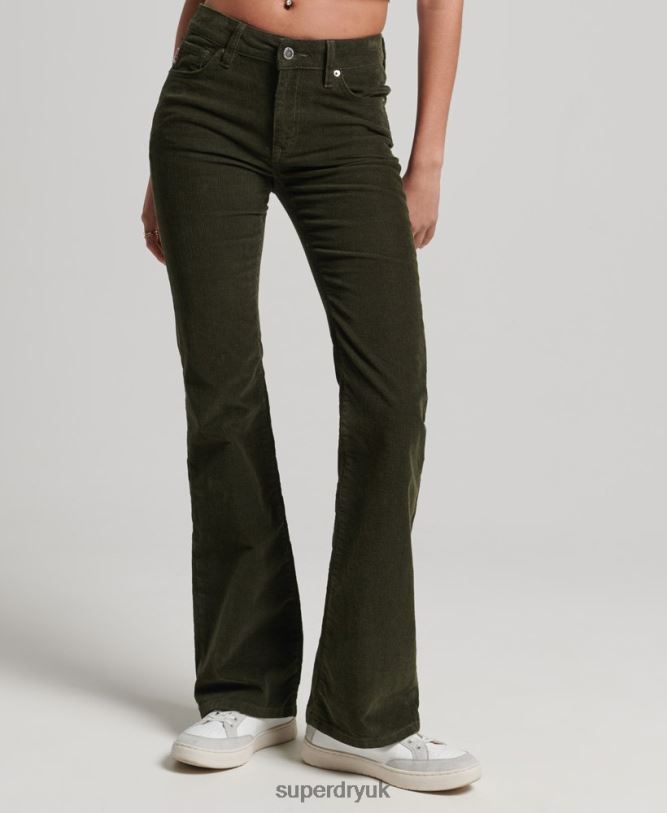 Mid Rise Slim Cord Flare Jeans Women Green Clothing Superdry 66N8N2580