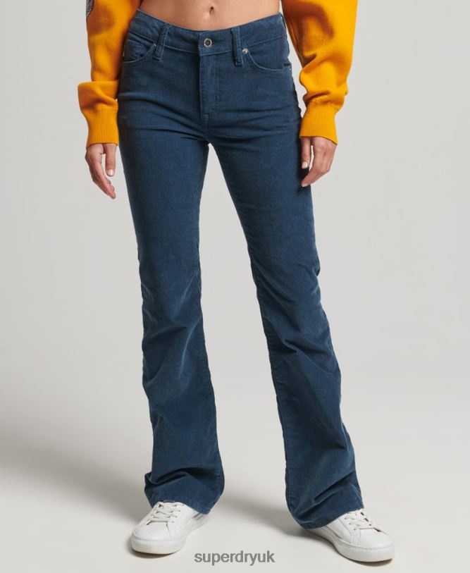 Mid Rise Slim Cord Flare Jeans Women Navy Clothing Superdry 66N8N2582