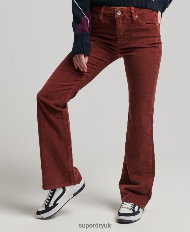 Mid Rise Slim Cord Flare Jeans Women Red Clothing Superdry 66N8N2598