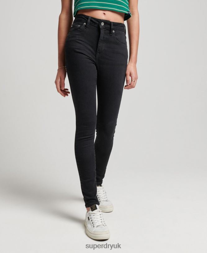 Organic Cotton High Rise Skinny Denim Jeans Women Black Clothing Superdry 66N8N3870