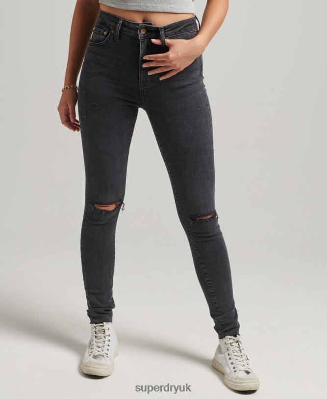 Organic Cotton High Rise Skinny Denim Jeans Women Black Clothing Superdry 66N8N3889