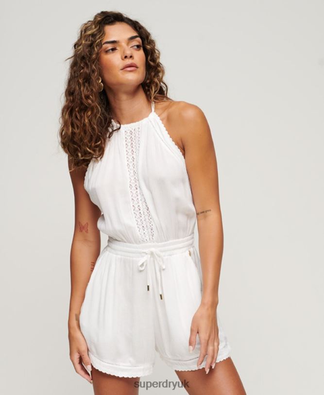 Halter Neck Playsuit Women White Clothing Superdry 66N8N2089