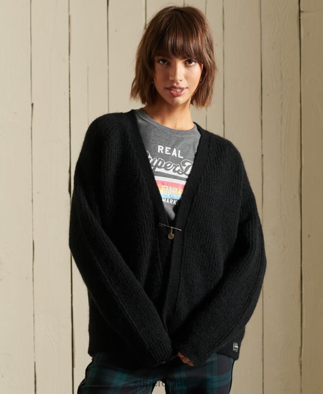 Alpaca Blend Cardigan Women Black Clothing Superdry 66N8N6600
