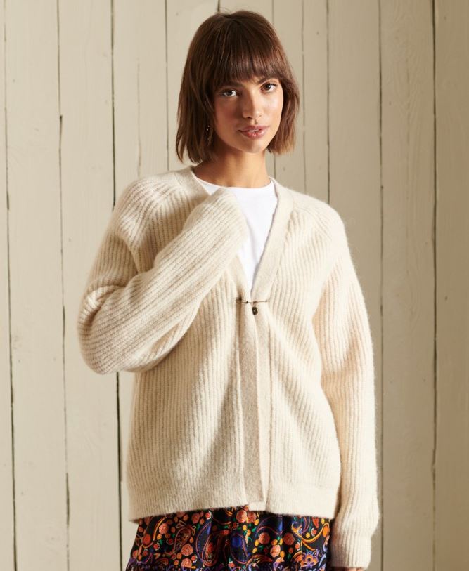 Alpaca Blend Cardigan Women Cream Clothing Superdry 66N8N6589