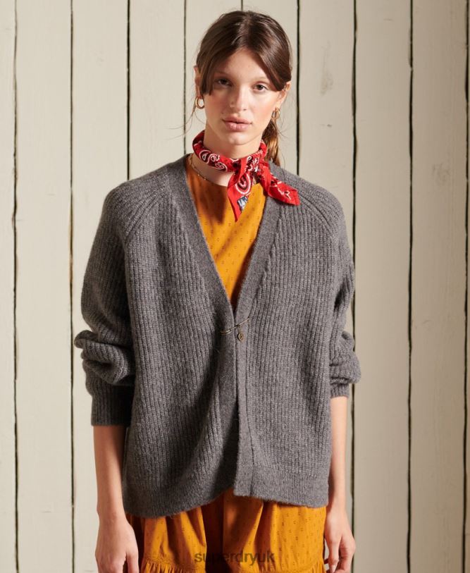 Alpaca Blend Cardigan Women Light Grey Clothing Superdry 66N8N6601