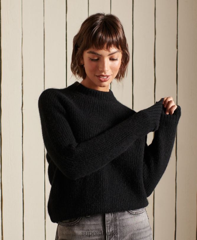 Alpaca Blend Crew Jumper Women Black Clothing Superdry 66N8N6723