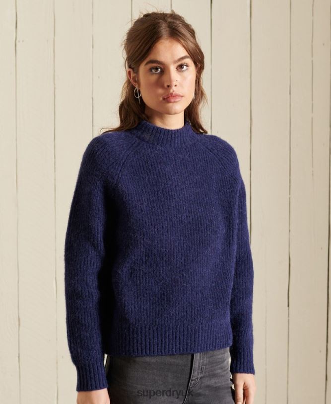 Alpaca Blend Crew Jumper Women Dark Blue Clothing Superdry 66N8N6680