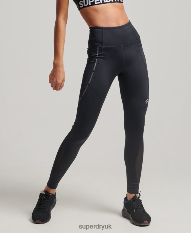 Active Mesh Full Length Tight Leggings Women Black Clothing Superdry 66N8N4070